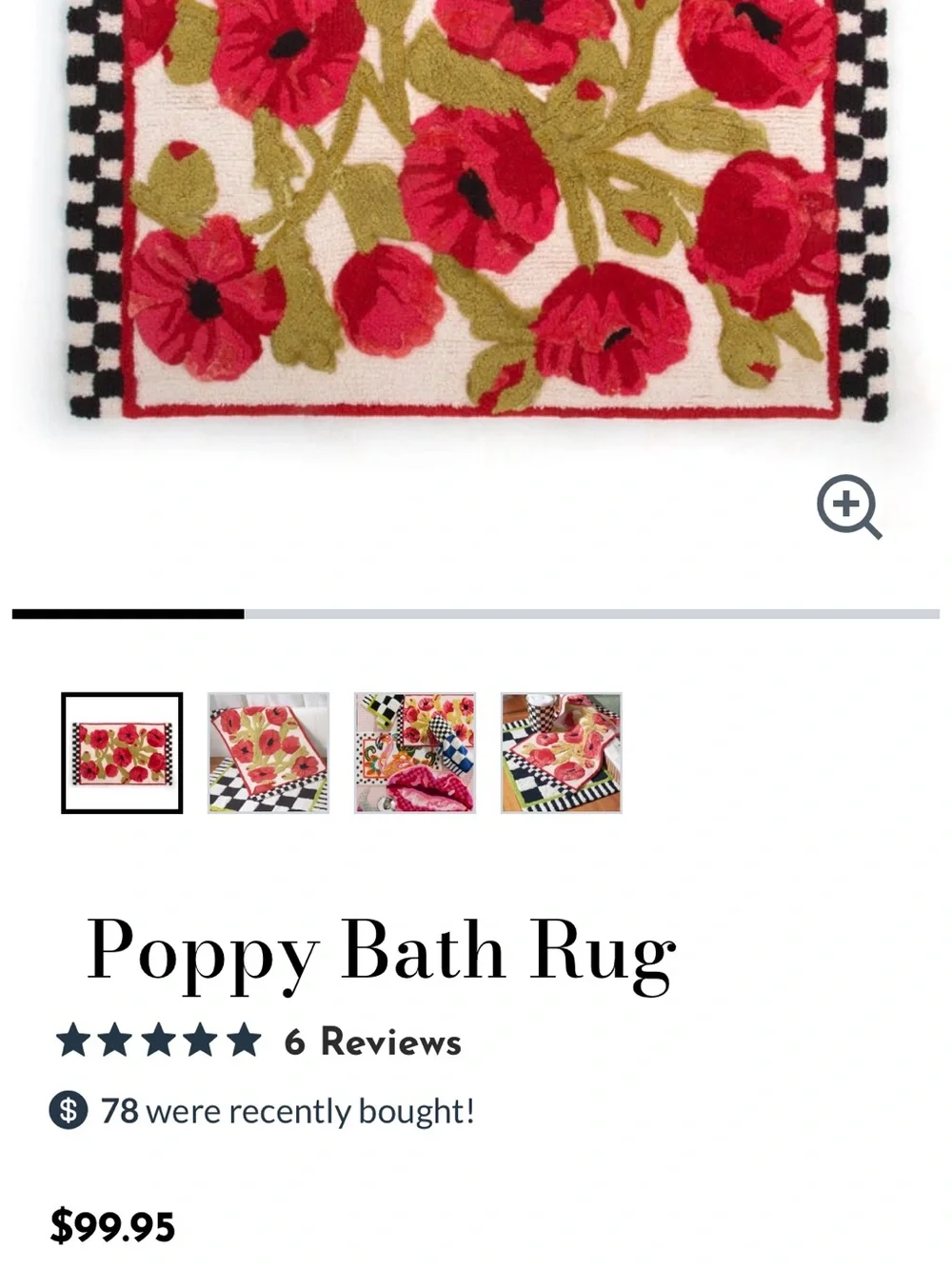 Mackenzie Childs Poppy Bath Rug 21x34”